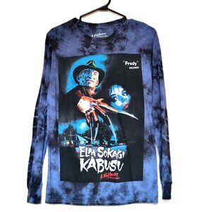 *NEW* NIGHTMARE ON ELM STREET Freddy Krueger Blue Tie Dye Long Sleeve Top Small